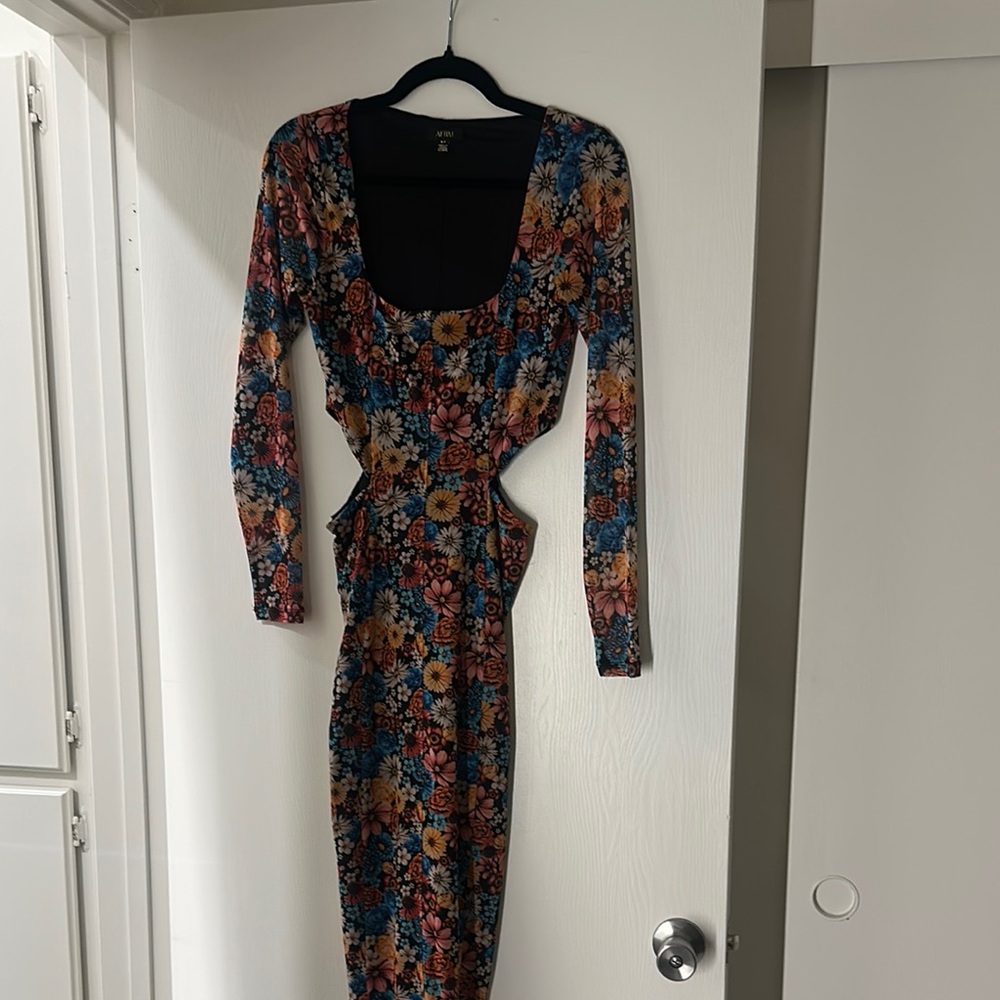 AFRM Floral Long Sleeve Cutout Dress